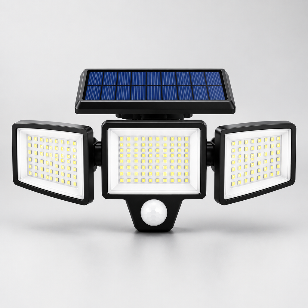 Solar Sentry Pro® 2500LM 3-Head Solar Security Light with Motion Sensor & Remote Control – 270° Wide Angle, IP65 Waterproof Outdoor Flood Light